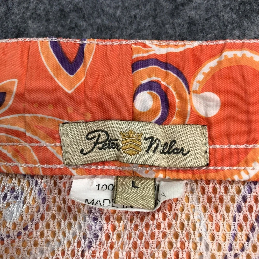 Peter Millar Mens Swim Trunks Large (Fits XXL) Orange Paisley Drawstring Regular